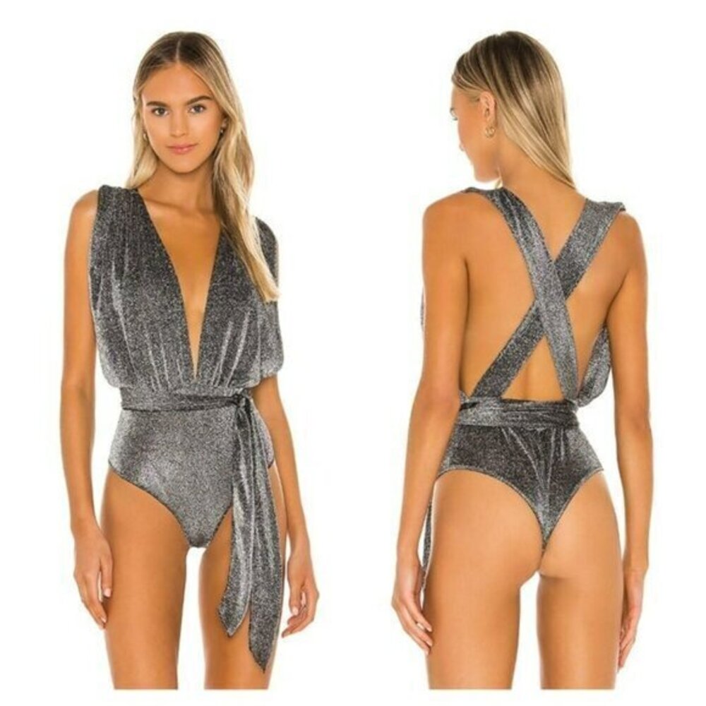 Superdown Priya Cross Back Bodysuit - Black Metallic